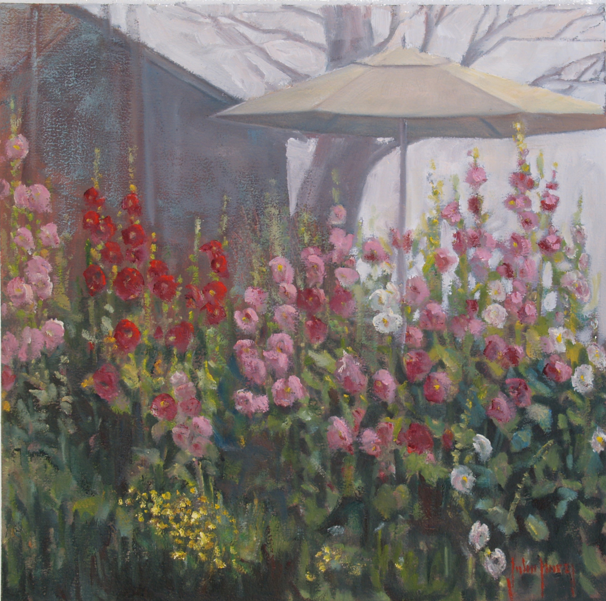 Click here to view Umbrella and Hollyhocks by John Horejs